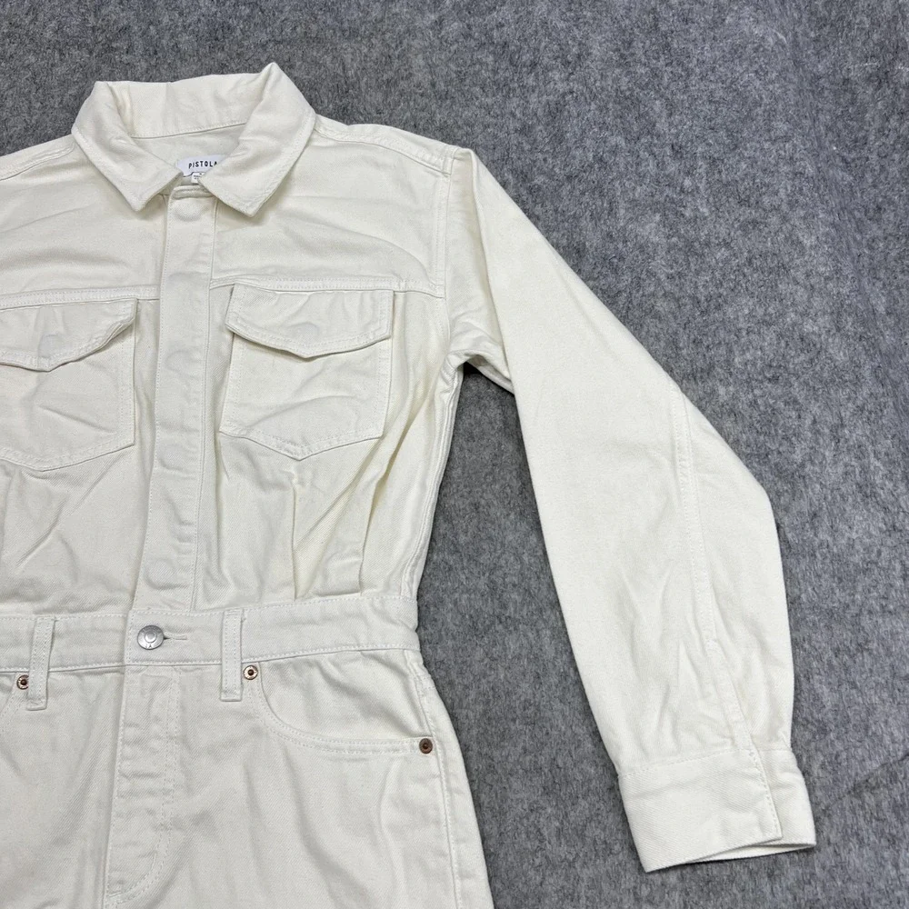 PISTOLA Dress Womens S Cream White Denim Shirt Dress Long Sleeve Raw Hem Utility